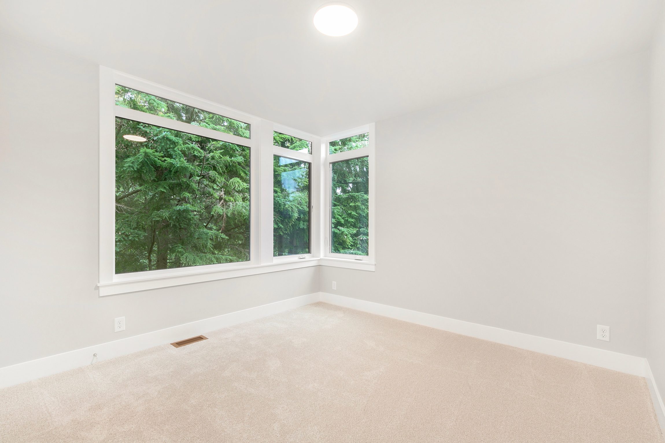 Spacious bedroom with oversized windows