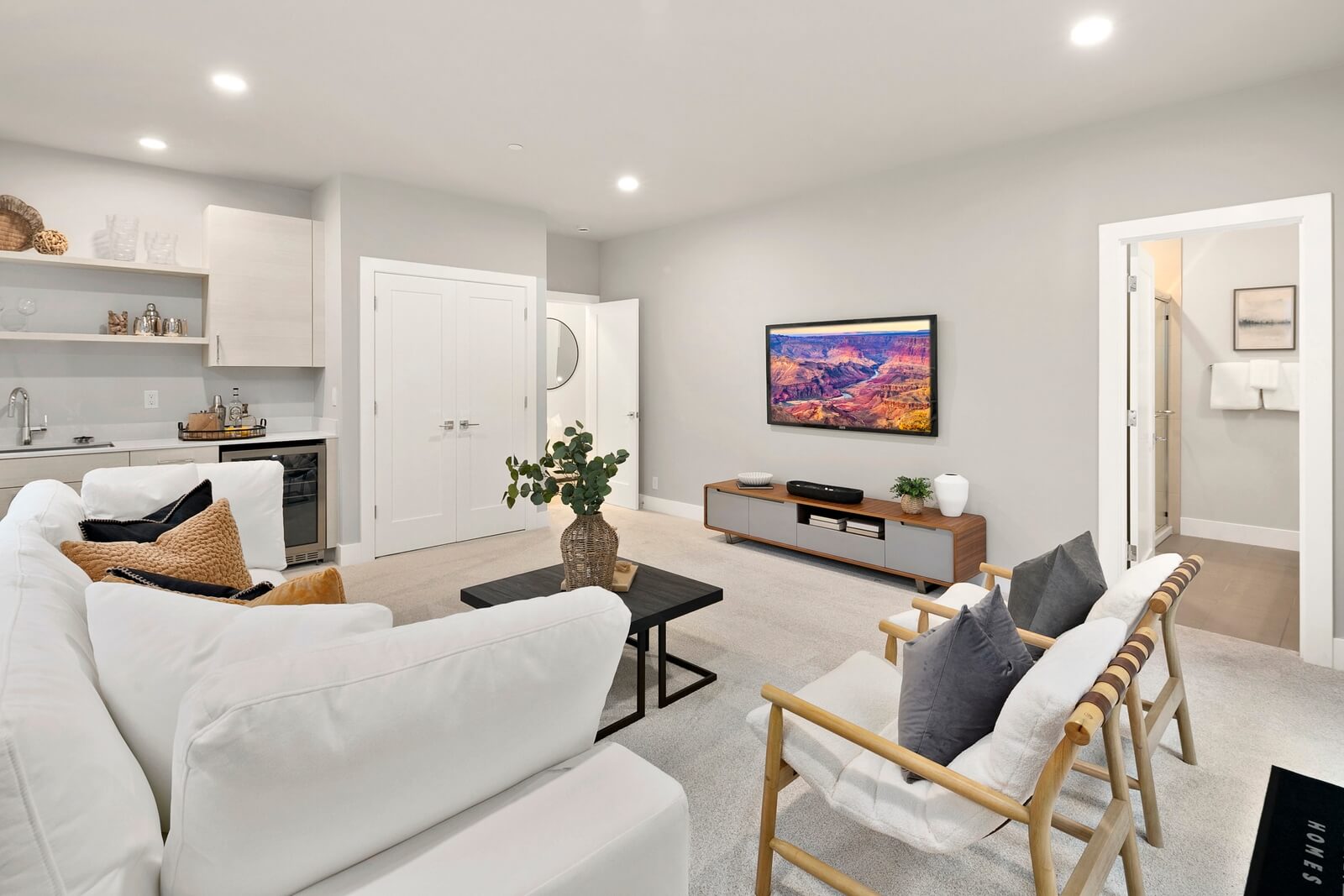 Comfortable flex room designed for relaxing and entertaining