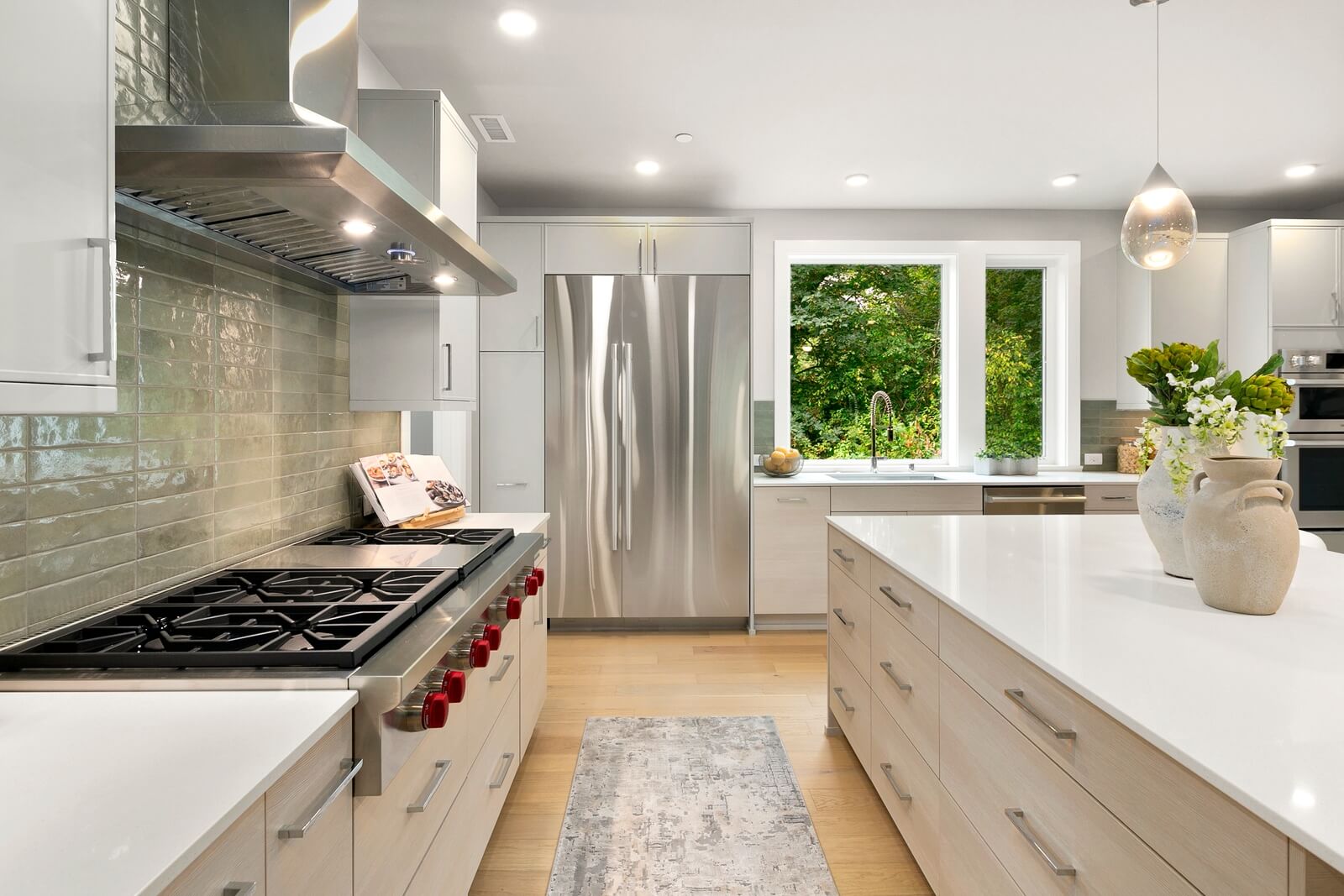 Professional-style cooking area with Wolf appliances