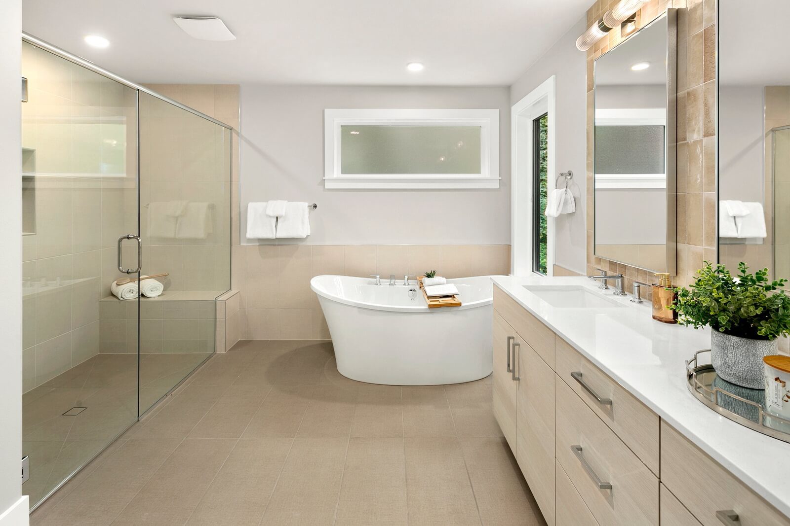 Spa-inspired primary bath with soaking tub