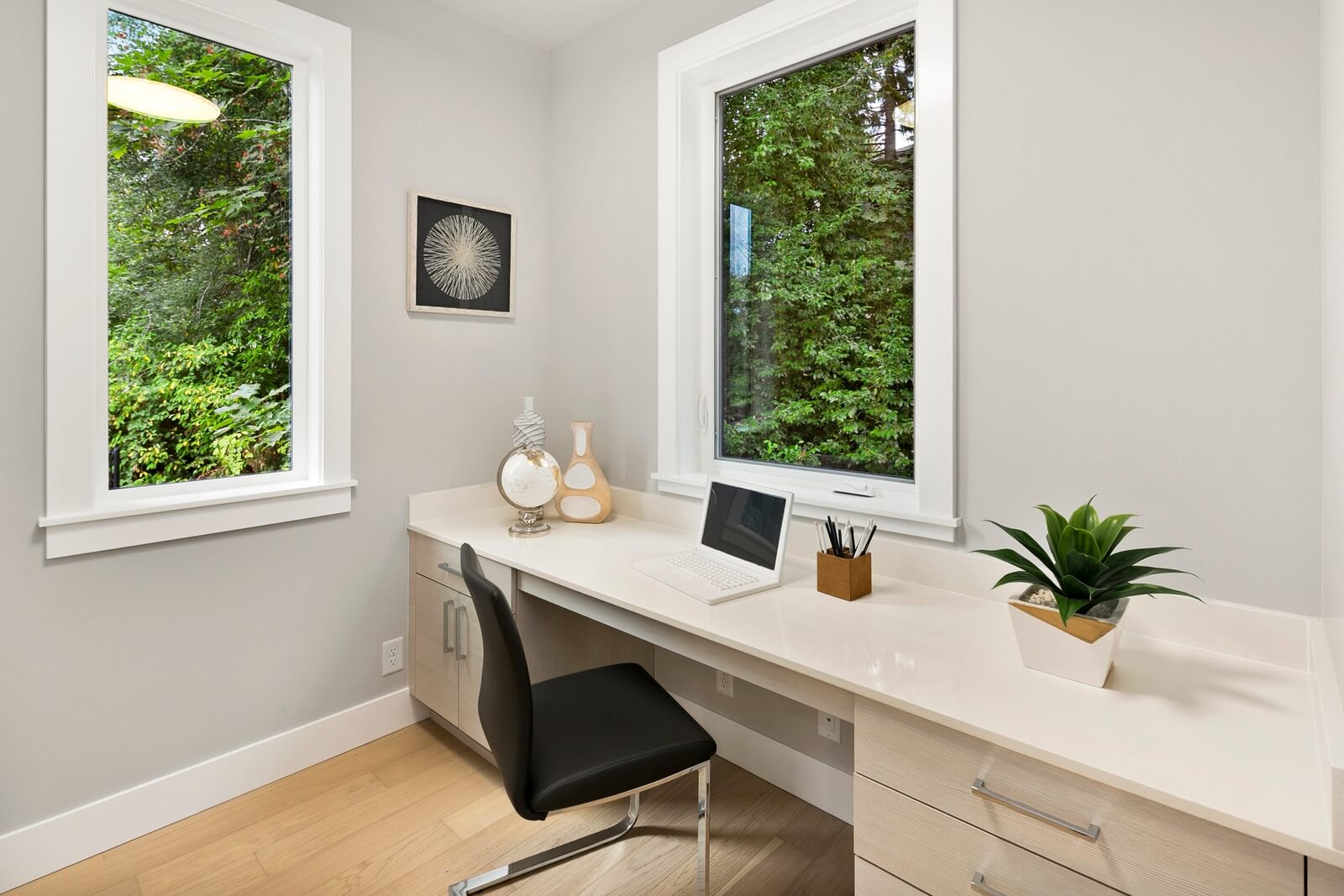 Built-in workspace with abundant natural light